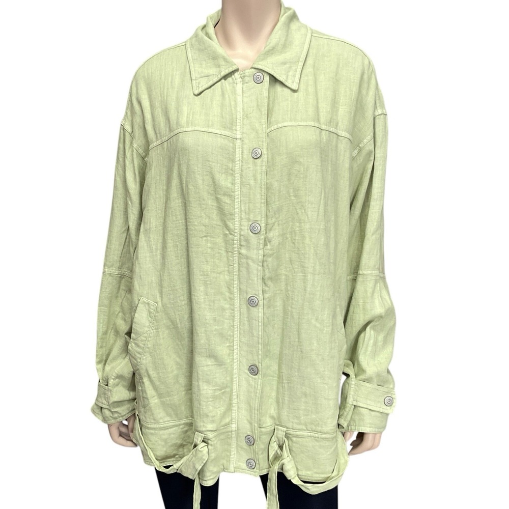 Free People Jacket Women Medium Green Zip Snap Pockets Collar OB2023169 NWOT